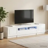 Prolenta Meuble TV LED exclusif - Modèle UTRECHT - 3 pièces, en bois stratifié blanc brillant