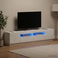 Prolenta Meuble TV LED exclusif - Modèle HOORN - 3 pièces - Bois stratifié blanc brillant