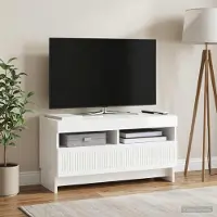 Prolenta Meuble TV LED exclusif - Modèle ALKMAAR - Dimensions : 81 x 35 x 43 cm - Finition : Blanc brillant