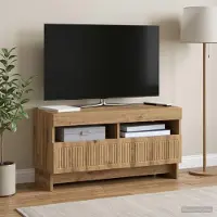 Prolenta Meuble TV LED "ALKMAAR", dimensions : 81 x 35 x 43 cm, en chêne massif