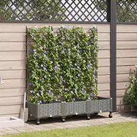 Prolenta Maison Exclusive - Jardinières avec treillis et roulettes, lot de 3, couleur gris clair