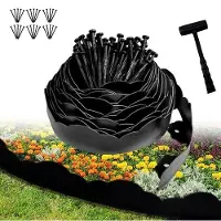 OEM Clôture de jardin flexible, 10 mètres - Hauteur 7 cm - Inclut 30 piquets et 1 marteau - Barrière de jardin en plastique