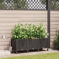 Prolenta Maison Exclusive - 3 jardinières pour fleurs avec système d'arrosage et roues, couleur marron, en plastique PP