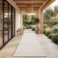 Paco Home Tapis d'extérieur, résistant aux intempéries, pour balcon ou salon, style bohème, motif géométrique, en sisal, couleur unie, crème, dimensions 80x250 cm
