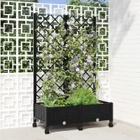 Prolenta Maison Exclusive - Jardinière avec treillis et roulettes, noire, 80 x 40 x 131,5 cm