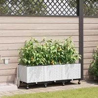 Prolenta Maison Exclusive - Jardinières pour fleurs avec système d'arrosage et roulettes, lot de 3, couleur blanche, en plastique PP