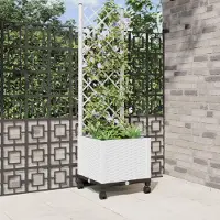 Prolenta Maison Exclusive - Jardinière avec treillis et roulettes, blanche, 40 x 40 x 146 cm, en polypropylène