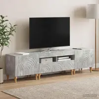 Prolenta Meuble TV LED exclusif, composé de 3 éléments, en béton gris et en bois composite