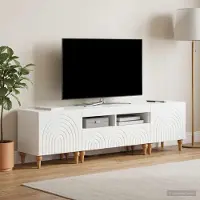Prolenta Meuble TV LED exclusif, composé de 3 éléments, en bois stratifié blanc brillant