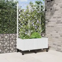 Prolenta Maison Exclusive - Jardinière avec treillis et roulettes, blanche, 80 x 40 x 146 cm, en polypropylène
