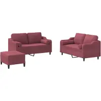 vidaXL Ensemble de canapés 3 pièces avec coussins vin rouge Tissu