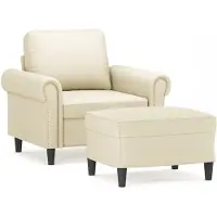 vidaXL Fauteuil avec pouf Crème 60 cm Similicuir