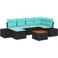 vidaXL Ensemble de salon de jardin , 7 pièces, noir et turquoise