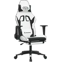vidaXL Chaise de jeu avec repose-pieds Blanc et noir Similicuir