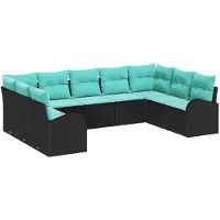 vidaXL Ensemble de canapés de jardin , 9 pièces, noir et turquoise, en résine tressée