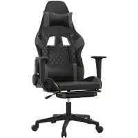 vidaXL Chaise de jeu avec massage & repose-pieds Noir & Gris Similicuir