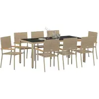 vidaXL Ensemble de jardin pour repas, 9 pièces, beige, en résine tressée