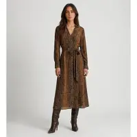 Twinset pour femme. 262TT2600 Robe longue avec imprimé python marron (44), Casuel, Imprimé animal, Viscose, Manche longue