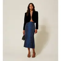 Twinset pour femme. 262TT2590 Jupe midi en crêpe avec imprimé python bleu (42), Casuel, Viscose