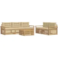 vidaXL Ensemble de salon de jardin 6 pièces, blanc et beige