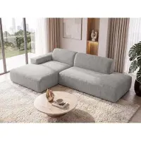 AX Living : Canapé d'angle moderne Didim Duo, 288 cm, gris clair, revêtement en velours. Canapé d'angle