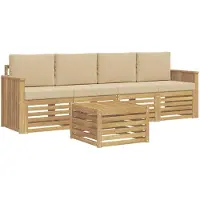 vidaXL Ensemble de canapés d'extérieur , 5 pièces, blanc et beige, en polyester