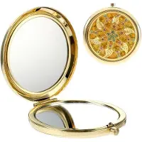 OEM Miroir de maquillage portable, grossissement 2x, forme ronde, couleur or, flexible, en alliage de zinc et verre