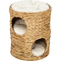 Fortuna Lai Arbre à chat, 50 cm de haut Arbre à chat avec 2 niches, arbre à chat avec coussin, tour pour chat en jacinthe d'eau, pour chat jusqu'à 3,5 kg, marron clair