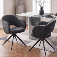 Duhome Ensemble de 2 chaises de salle à manger , pivotantes à 180°, avec accoudoirs en tissu chenille et dossier perforé, fonction de retour automatique, couleur gris foncé