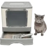 Relaxdays , litière pour chat avec tiroir, toilette fermée avec couvercle, pelle, dimensions : 36 x 36 x 50 cm, blanc/gris