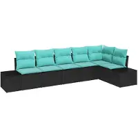 vidaXL Ensemble de canapés de jardin , 6 pièces, noir et turquoise, en résine tressée