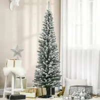 BellaFurn Arbre de Noël artificiel élancé avec effet neige - 180 cm | Couleur : Vert et blanc | Dimensions : 55 x 55 x 180 cm