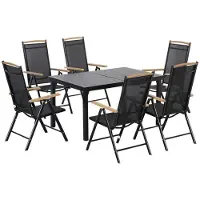 BellaFurn Ensemble de mobilier de jardin comprenant une table et 6 chaises réglables | Couleur : Noir | Dimensions : 90 x 140 x 74 cm