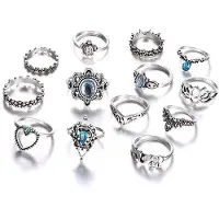 OEM Ensemble de bagues en pierres précieuses de style bohème, comprenant 13 pierres bleues – Qualité supérieure – Bagues ornées de diamants pour femmes