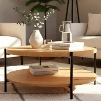 BellaFurn Table basse Edduma avec 2 niveaux | Couleur : Naturel | Dimensions : 80x80x40 cm