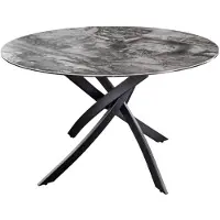 Meublorama Table de salle à manger ronde ARAVIS 120 cm – Céramique effet marbre gris et piètement métal noir design