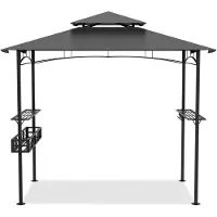 ACXIN Pavillon de barbecue multifonctionnel pour l'extérieur, en gris, avec espace de rangement, protection solaire, montage facile, étagères pratiques et panier pour les accessoires de barbecue