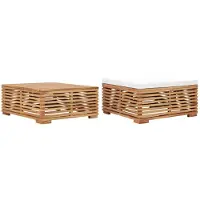 Prolenta Maison Exclusive - Ensemble table de jardin et repose-pieds, coussin crème, teck massif