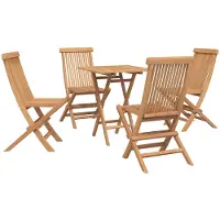 Syfax Ensemble de jardin d'extérieur pliable, 5 pièces, en bois massif teck, finition naturelle
