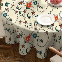 Famanu Nappe ronde de 150 cm, motif floral vintage rouge, imprimé répétitif, en polyester, anti-taches, lavable, imperméable. Nappe ronde pour fêtes, mariages, pique-niques et jardins