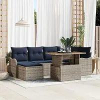 Prolenta Maison Exclusive - Ensemble de salon de jardin, 7 pièces, gris et bleu marine