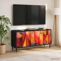 Prolenta Meuble TV exclusif - HEESCH, dimensions : 102 x 33 x 51 cm, couleur noire, aspect chêne