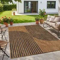 HomebyHome Tapis Extérieur Noir Effet Jute 240x340 cm Balcon Terrasse Jardin Résistant UV XL XXL Style Boho Tissé plat