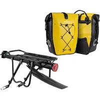 RockBros Porte-bagages pour vélo , aluminium, compatible avec les tailles de roues 24-29 pouces, avec réflecteur et ensemble de 2 sacs de transport étanches de 25-32 litres, couleur jaune