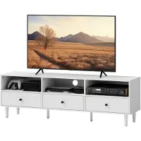 BellaFurn Meuble TV pour écran de 75 pouces – 3 tiroirs et compartiments | Couleur : Blanc | Dimensions : 140 x 34 x 45 cm