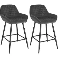 BellaFurn Tabouret de bar 2er-Set avec accoudoirs et dossier en velours | Gris foncé