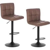 BellaFurn Ensemble de 2 tabourets de bar avec dossier en similicuir, aspect cuir vieilli, couleur marron foncé | 44x38x92-114 cm
