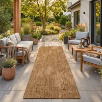 HomebyHome Tapis Extérieur Marron 80x250 cm Balcon Terrasse Jardin Résistant intempéries UV Couloir Uni Tissé plat Nettoyage facile Robuste
