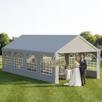UISEBRT Tente de fête grise 4x8 mètres, modèle pavillon avec structure en tubes d'acier, parois latérales amovibles avec fenêtres, montage sans outils, idéale pour les fêtes de jardin et les mariages