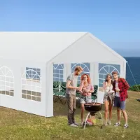 YARDIN Tente de fête 4x8 mètres, en acier galvanisé, de couleur blanche, avec revêtement en polyéthylène, fenêtres latérales ventilées, idéale pour les barbecues et les événements